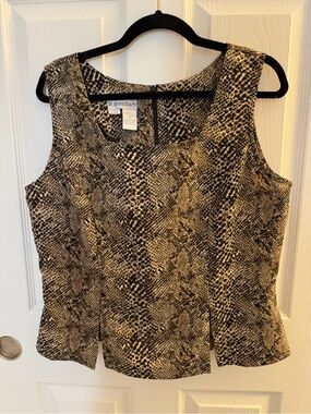 dressbarn Snake-Print Sleeveless Tank in Black and Tan